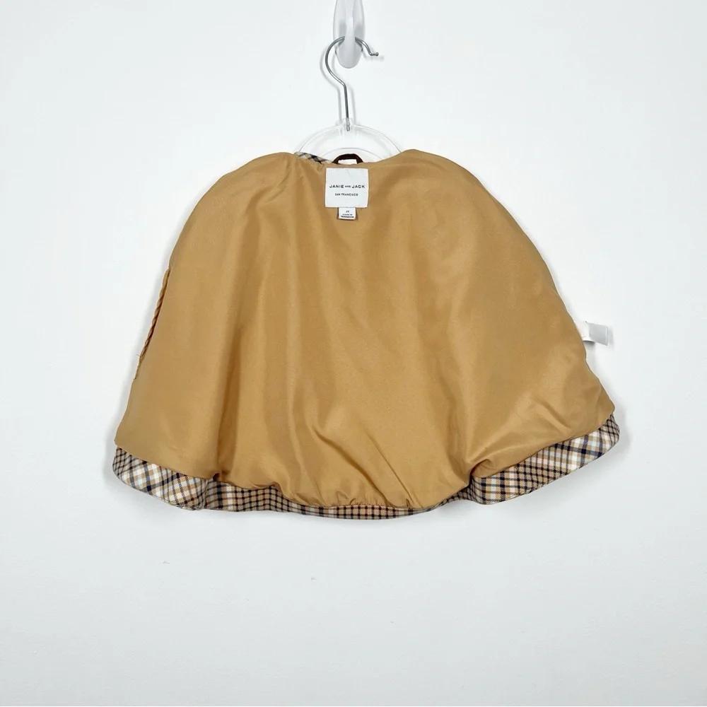 Janie and Jack Girls Size 2T Tan Plaid Cape Brown Velvet Trim Gold Buttons